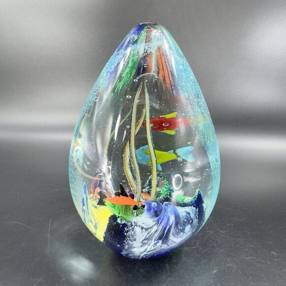 Venetian Art Glass Paperweight Fish Aquarium Large Heavy Multicolor Italian VTG - Picture 15 of 16